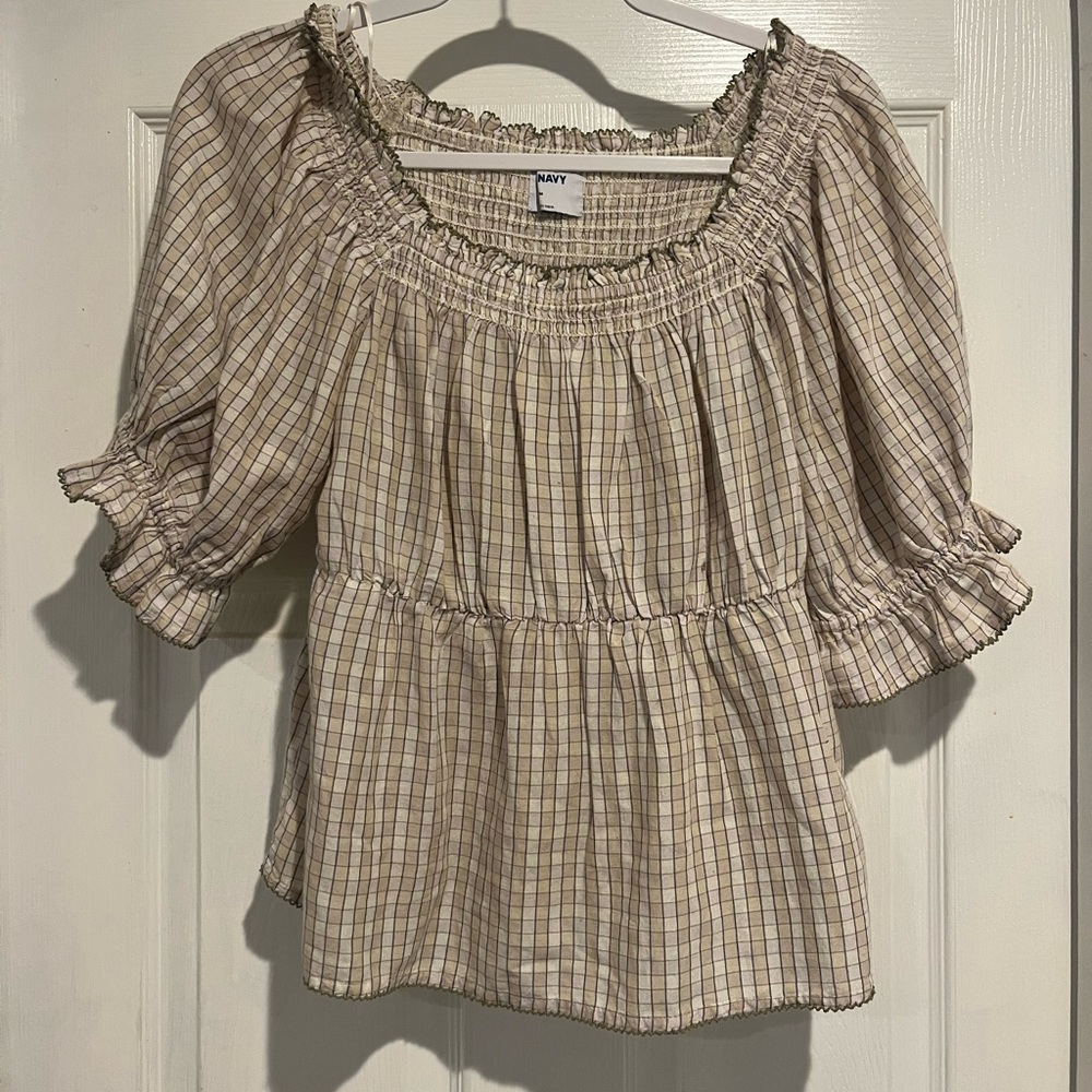 Old Navy Checkered Puff Sleeve Blouse